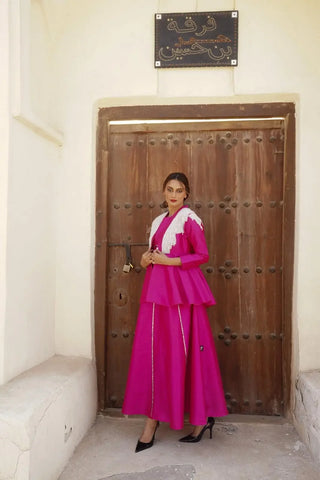 Elegant evening dress with pearl-embellished jacket - Shantung 