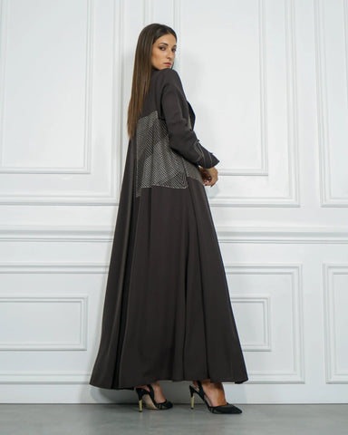 Practical colorful abaya with double cloche design - crepe fabric, exclusive to Tahani Boutique Company 