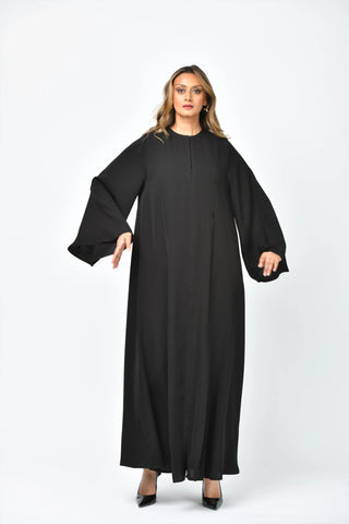 Plain, formal, triple-cloche abaya with vertical cuts from Tahani Boutique