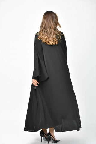 Plain formal abaya with double layers and a cloche from Tahani Boutique