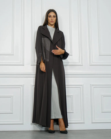 Practical colorful abaya with double cloche design - crepe fabric, exclusive to Tahani Boutique Company 