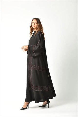 Black abaya with burgundy trim 