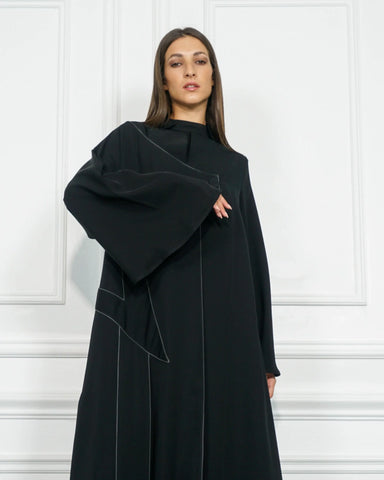 Plain formal abaya with cuts and hem