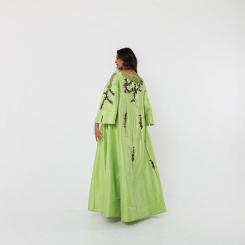دراعة كويتية فخمة - مشغولة يدوياً بالريسم والخرز والكريستال الإيطالي | شانتون إيطالي - tahaniboutique