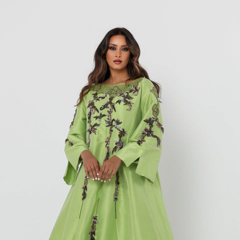 دراعة كويتية فخمة - مشغولة يدوياً بالريسم والخرز والكريستال الإيطالي | شانتون إيطالي - tahaniboutique