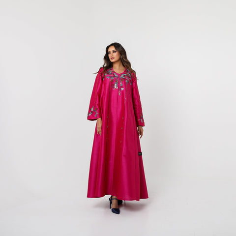 دراعة كويتية فاخرة - مشغولة يدوياً بالريسم والخرز والترتر | شانتون إيطالي - tahaniboutique