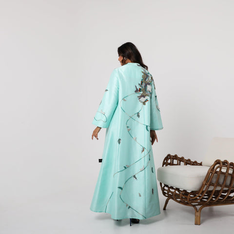 دراعة فخمة مشغولة يدوياً بالريسم والخرز واللؤلؤ | شانتون إيطالي راقي - tahaniboutique
