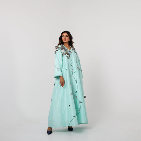 دراعة فخمة مشغولة يدوياً بالريسم والخرز واللؤلؤ | شانتون إيطالي راقي - tahaniboutique