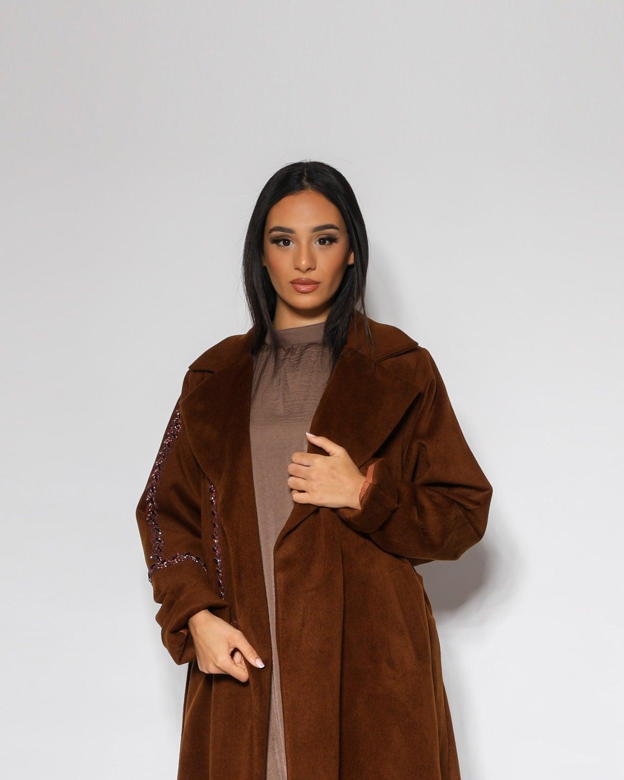 جاكيت شتوي نسائي بني جوخ فاخر - بشغل شك يدوي - tahaniboutique