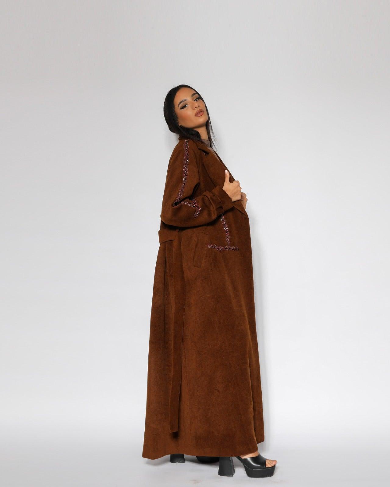 جاكيت شتوي نسائي بني جوخ فاخر - بشغل شك يدوي - tahaniboutique