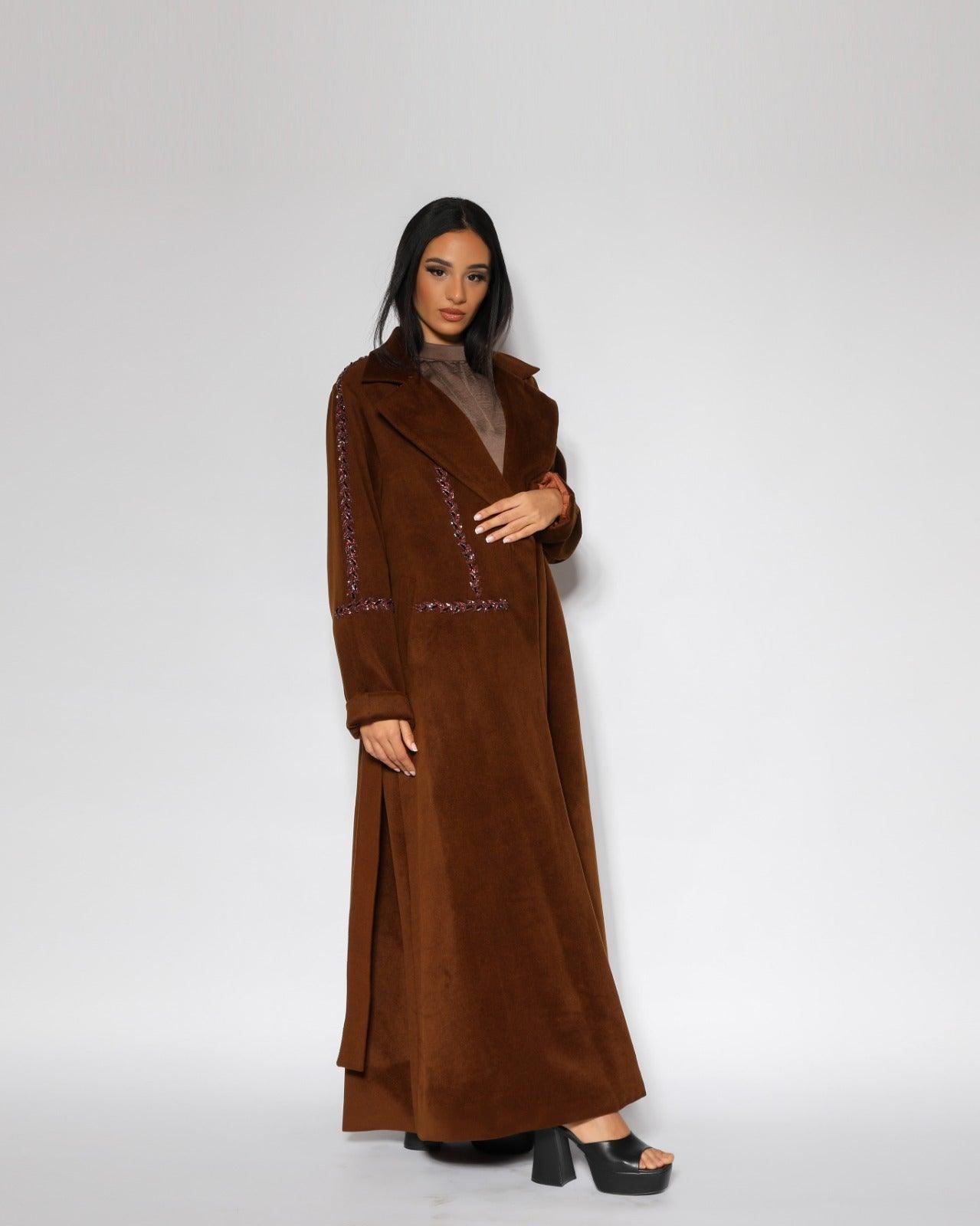 جاكيت شتوي نسائي بني جوخ فاخر - بشغل شك يدوي - tahaniboutique