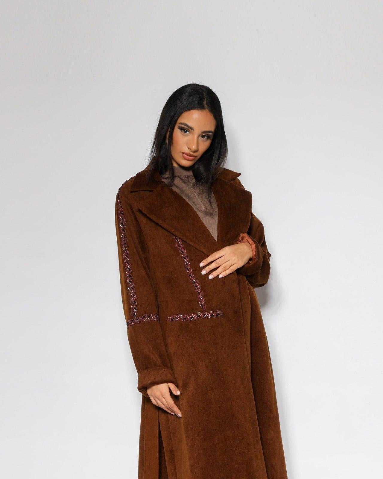 جاكيت شتوي نسائي بني جوخ فاخر - بشغل شك يدوي - tahaniboutique