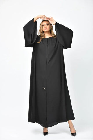 Plain formal abaya with double layers and a cloche from Tahani Boutique