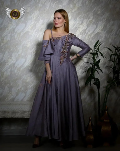 Luxury evening dress made of pure silk linen - hand-made