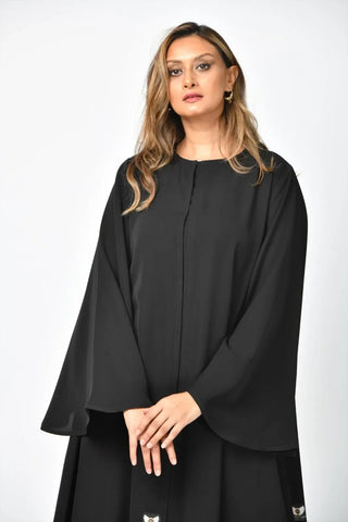 Plain formal abaya with double layers and a cloche from Tahani Boutique