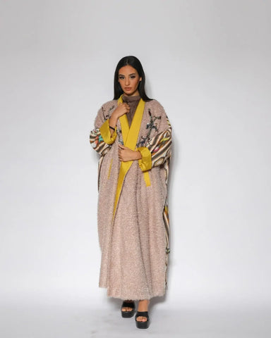 Women's winter wool bisht - maroon color, hand-made