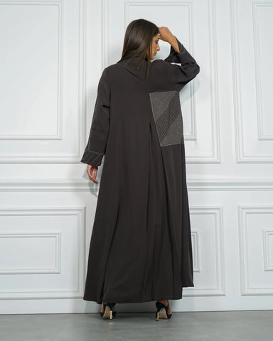 Practical colorful abaya with double cloche design - crepe fabric, exclusive to Tahani Boutique Company 