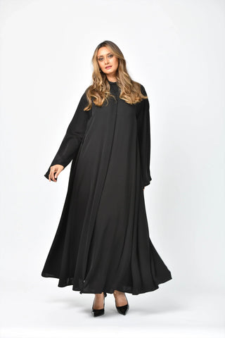 Plain triple-cloche abaya with cuts and pleats from Tahani Boutique