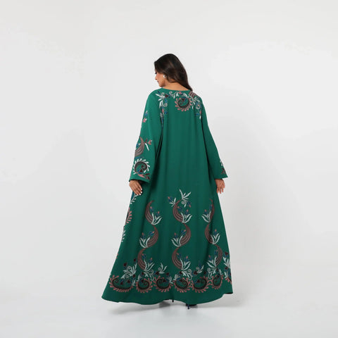 A luxurious Kuwaiti draaa with hand embroidery on Italian crepe - elegance in green