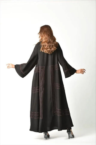 Black abaya with burgundy trim 