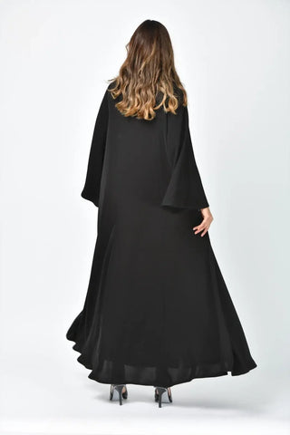 Plain abaya with vertical cuts and double cloche from Tahani Boutique