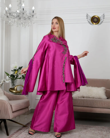 Luxury women's set with pants - handmade crystal jacquard sets