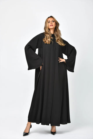 Plain triple-cloche abaya with cuts and pleats from Tahani Boutique