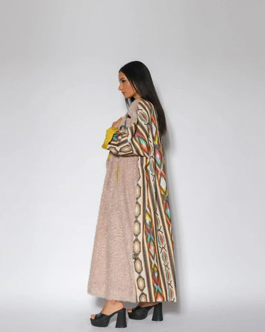 Women's winter wool bisht - maroon color, hand-made