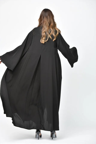 Plain triple-cloche abaya with cuts and pleats from Tahani Boutique