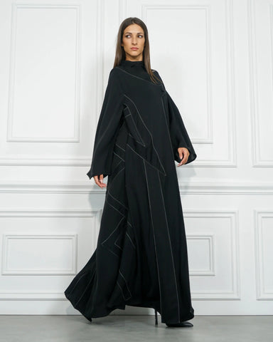 Plain formal abaya with cuts and hem