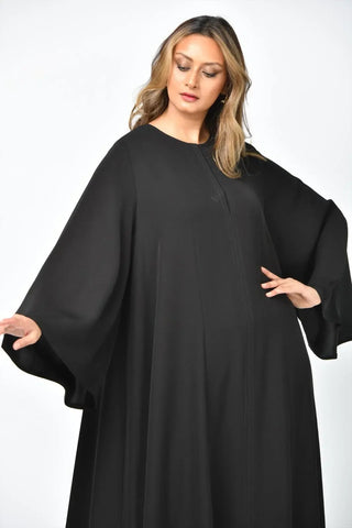 Plain abaya with vertical cuts and double cloche from Tahani Boutique