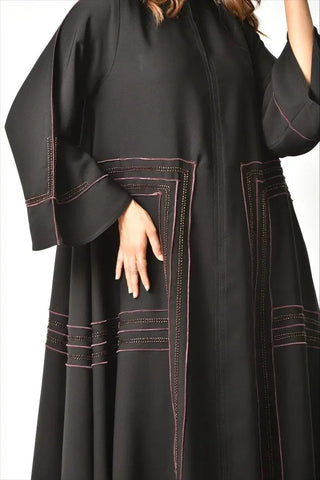 Black abaya with burgundy trim 