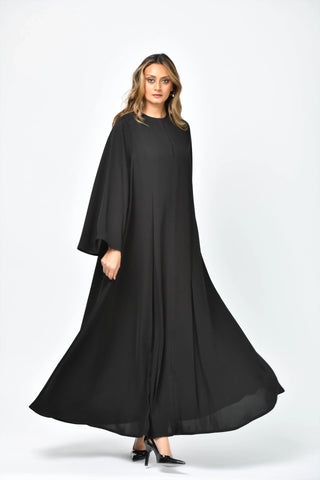 Plain, formal, triple-cloche abaya with vertical cuts from Tahani Boutique