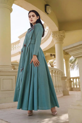 Luxury Shantung Evening Dress - Hand-embroidered design