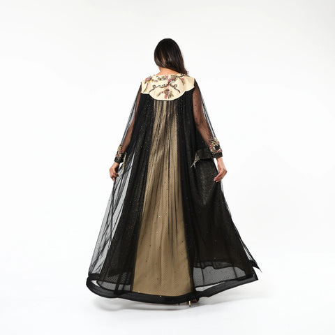 Hand-woven jacquard and Italian tulle gown