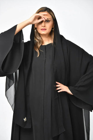 Plain formal abaya with double layers and a cloche from Tahani Boutique