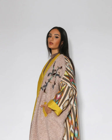 Women's winter wool bisht - maroon color, hand-made