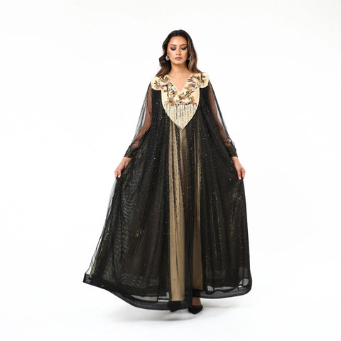 Hand-woven jacquard and Italian tulle gown