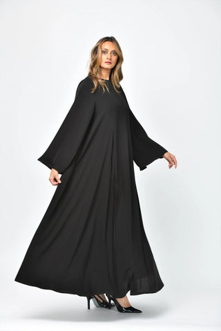 Plain, formal, triple-cloche abaya with vertical cuts from Tahani Boutique