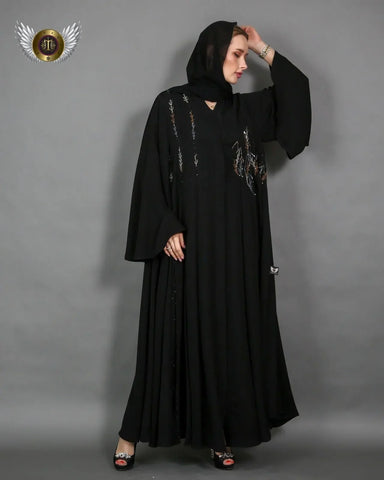 Black abaya with a distinctive handmade pattern 
