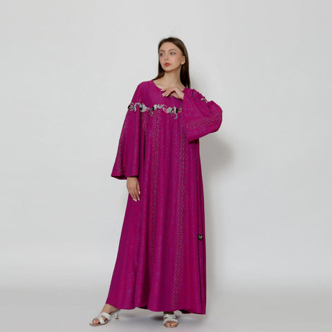 A luxurious, lined Daraa with a round neck and cloche sleeves - handcrafted | Light jacquard for all seasons