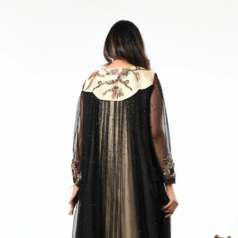 Hand-woven jacquard and Italian tulle gown