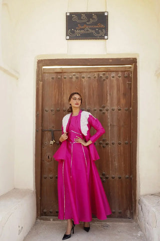 Elegant evening dress with pearl-embellished jacket - Shantung 
