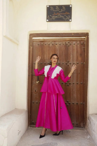 Elegant evening dress with pearl-embellished jacket - Shantung 