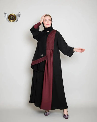 عباية ملونة أسود وخمري مع ملفع من تهاني بوتيك