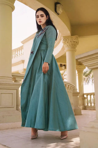 Luxury Shantung Evening Dress - Hand-embroidered design