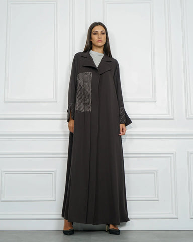 Practical colorful abaya with double cloche design - crepe fabric, exclusive to Tahani Boutique Company 