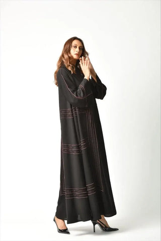 Black abaya with burgundy trim 