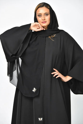 Plain formal abaya with double layers and a cloche from Tahani Boutique