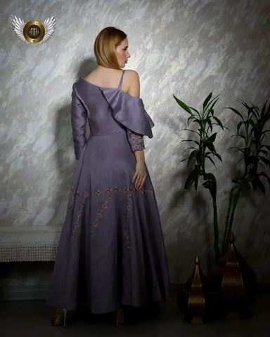 Luxury evening dress made of pure silk linen - hand-made